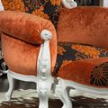 Baroque armchair and stool  white paint finish detail