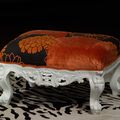 Baroque stool white painted finish orange fabric