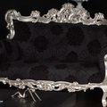 Baroque sofa silver painted finish black fabric
