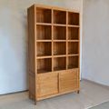 Teak bookshelf sliding doors full view