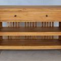 Teak wood console table wooden slats back front view