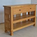 Teak wood console table 1 drawer front left full view