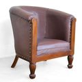 Teak tub chair leather upholstery full view
