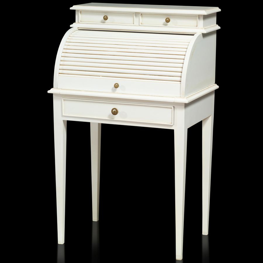 Small 1 drawers rolltop desk black distressed finish full view.