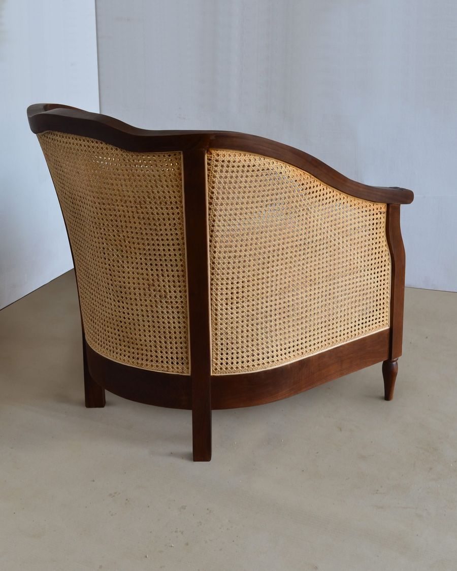 Rattan wicker on the backside of the tub chair