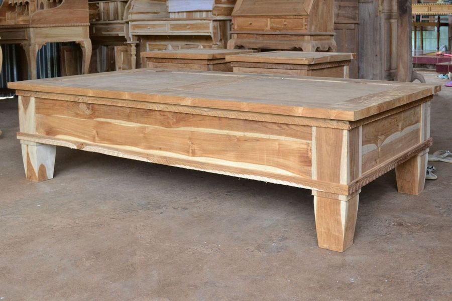 Leather inlay center table front view