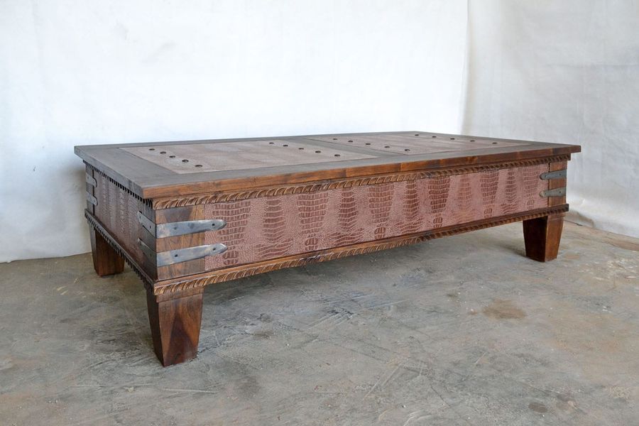 Leather inlay center table