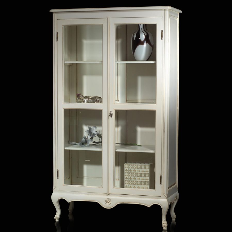 Louis XV Vitrine 2 glass door white painted