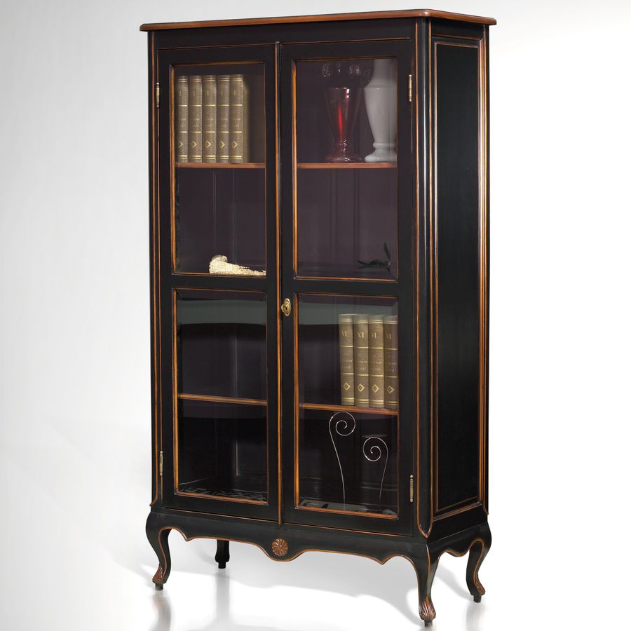 Louis XV Vitrine 2 glass door black color