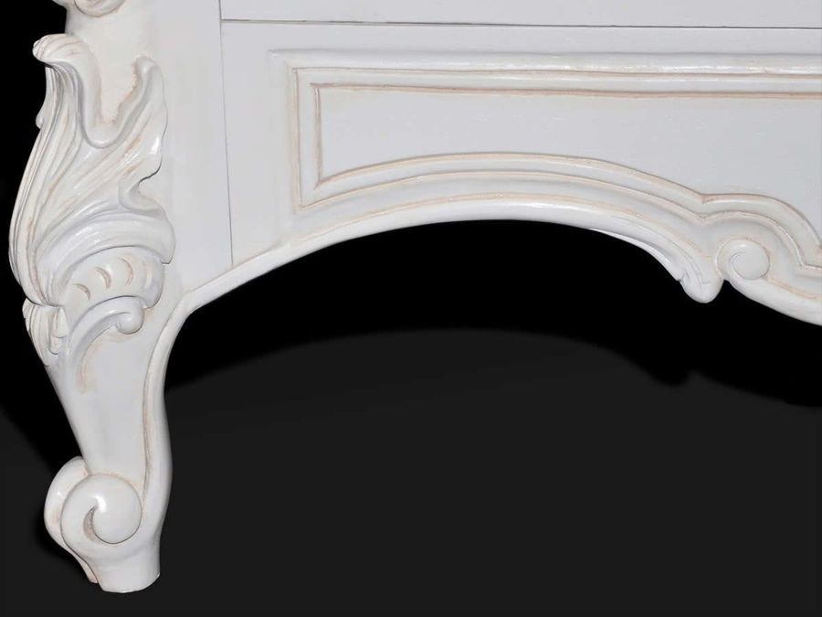 Top cresting detail, classic rococo carving antique white painted.