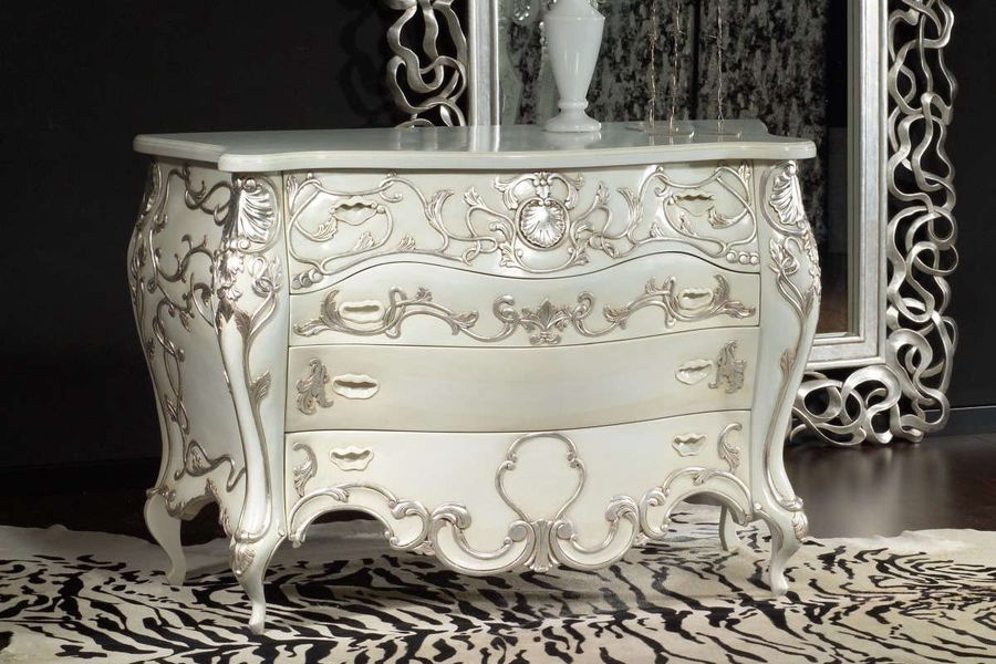 French Louis CV rococo dresser silver on white paint