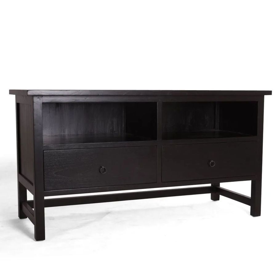 Tv stand 2 drawers mahogany wood black painted