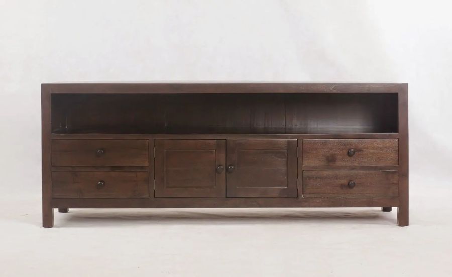 Mahogany wood plain tv stand 4 drawers detail