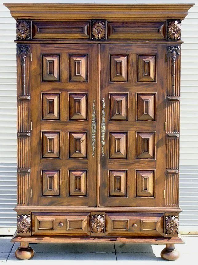 Front detail of the Dutch Flanders paneled armoire