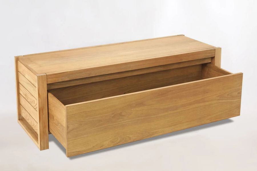Bali teak bathroom storage benchdrawer detail