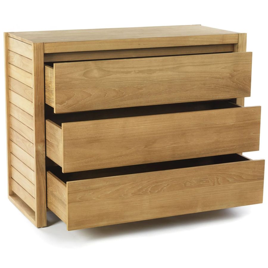 All 4 drawers of the Bali bathroom commode pulled out