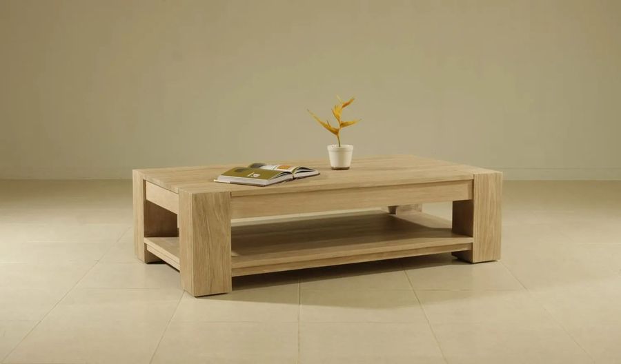 Plain solid wood sturdy legs coffee table white washed