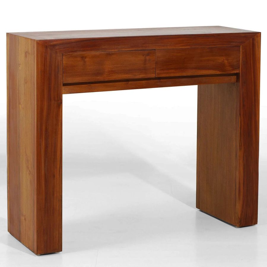 Plain console table 2 drawers teak wood