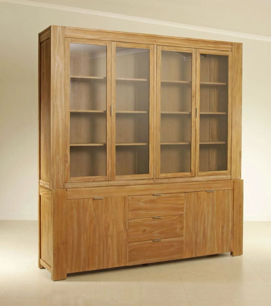 Basic vitrine 4 glass doors hutch 2 wood doors base