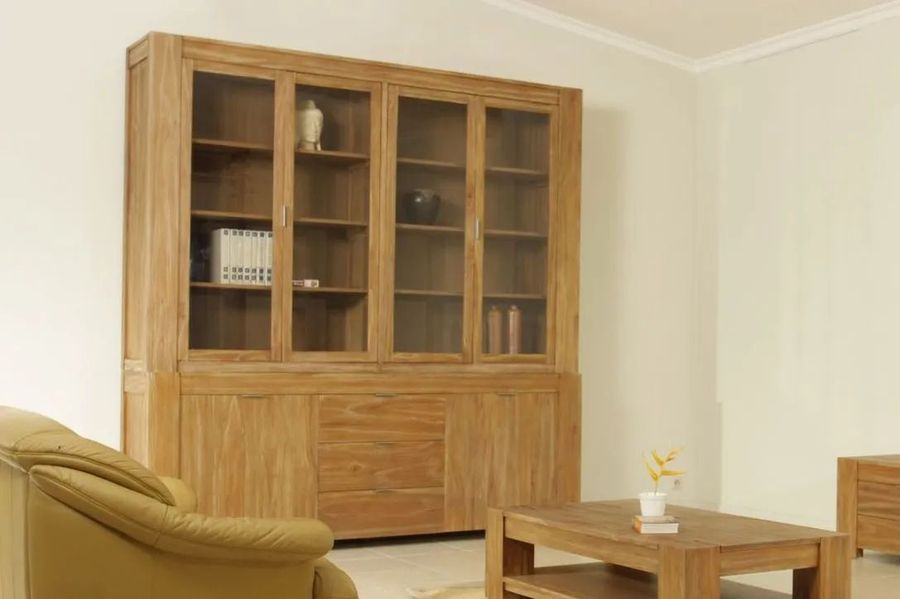 Basic vitrine 4 glass doors hutch 2 wood doors base set