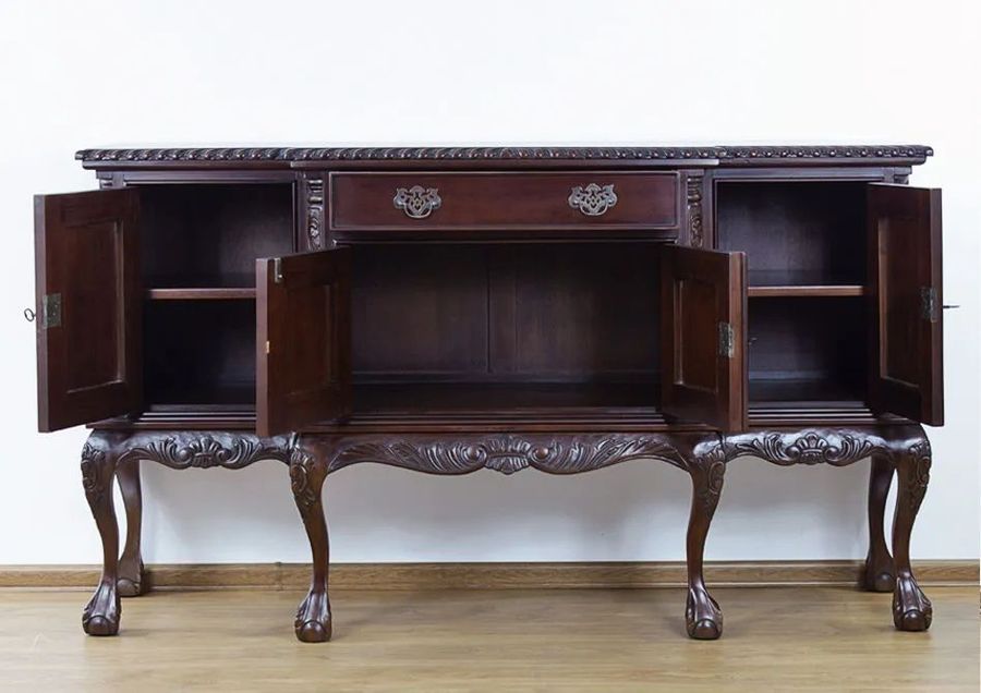 Compartments detail of the Chippendale breakfront sideboard 