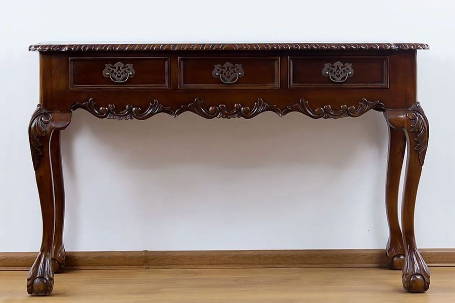 Front side detailed view of the Chippendale console table
