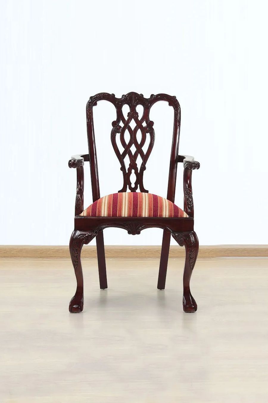 Front side detail of Chippendale ribbon carving armchair