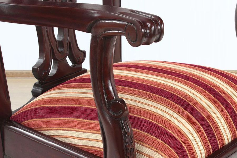 Arm carving detail of Chippendale ribbon carving armchair
