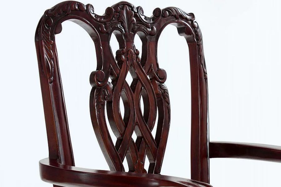 Backrest carving detail Chippendale ribbon carving armchair