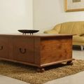 Dovetailed 2 drawers bracket pulls on the front side of Bun feet coffee table 