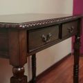 Colonial console table solid brass pull drawers