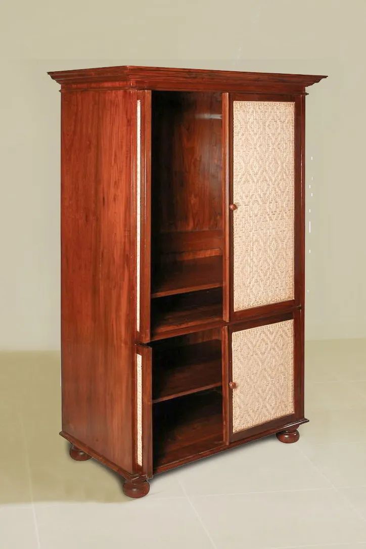 Colonial armoire rattan wicker door opened