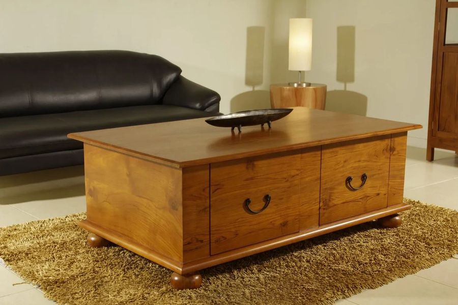 Bun feet coffee table mindi wood plain top leaf