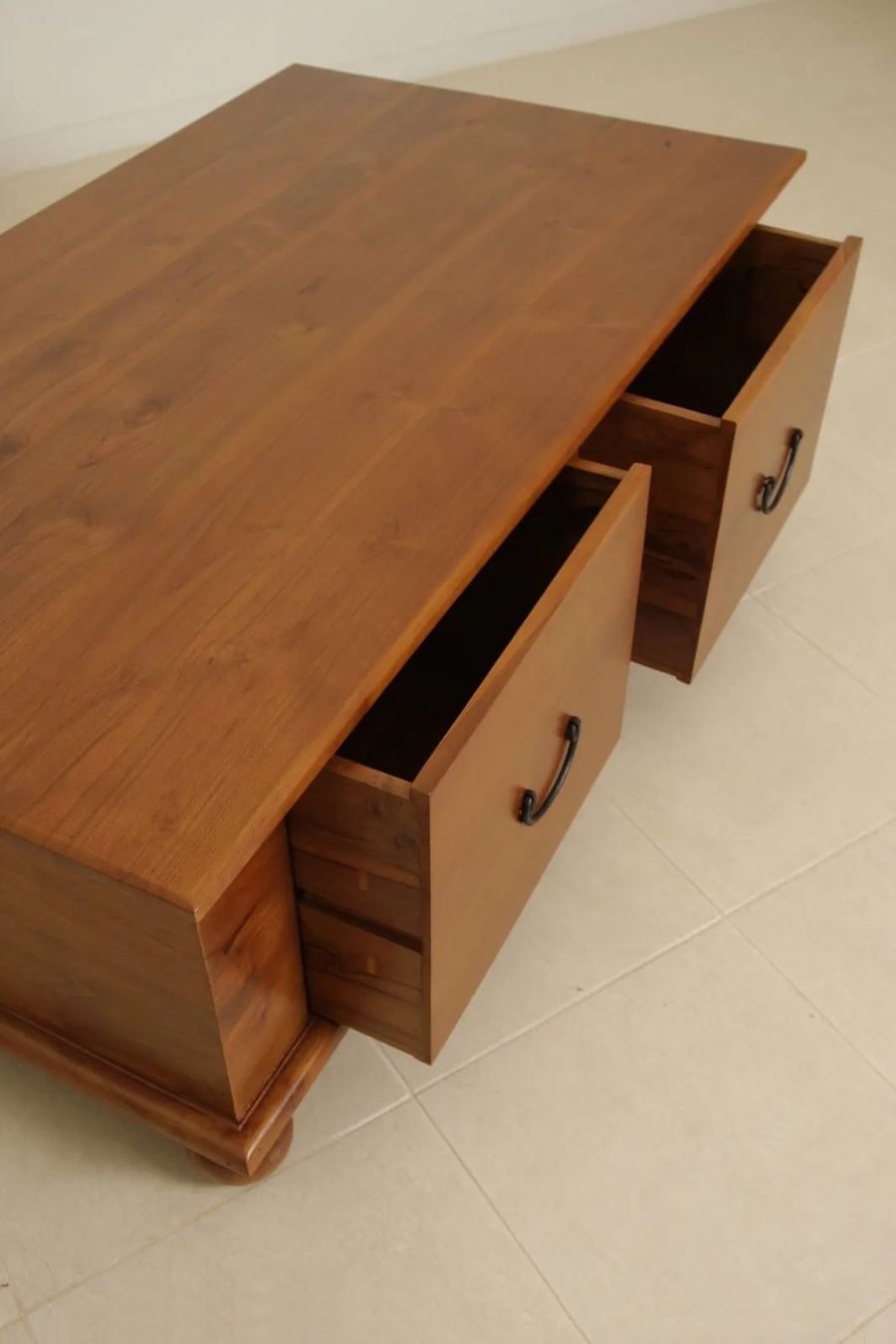 The drawers of Bun feet coffee table pulled out