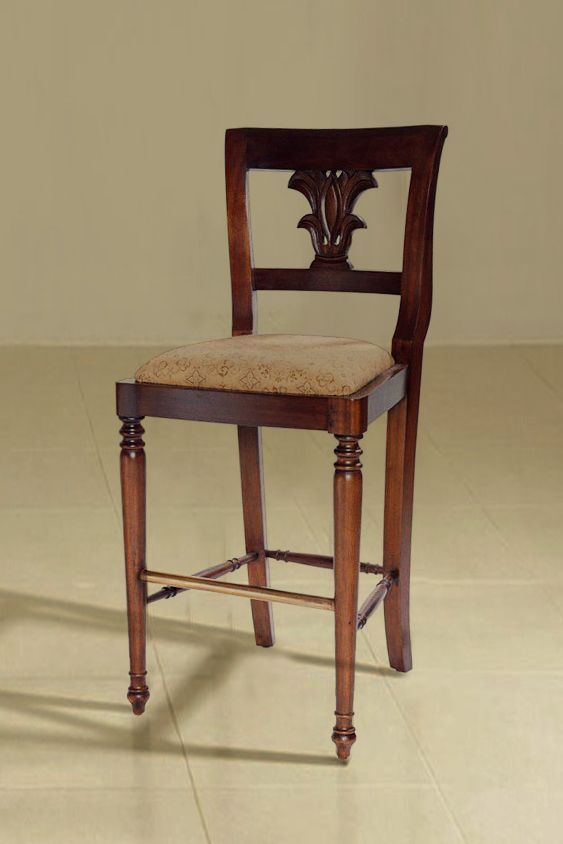 Colonial palm carving backrest bar chair teak wood