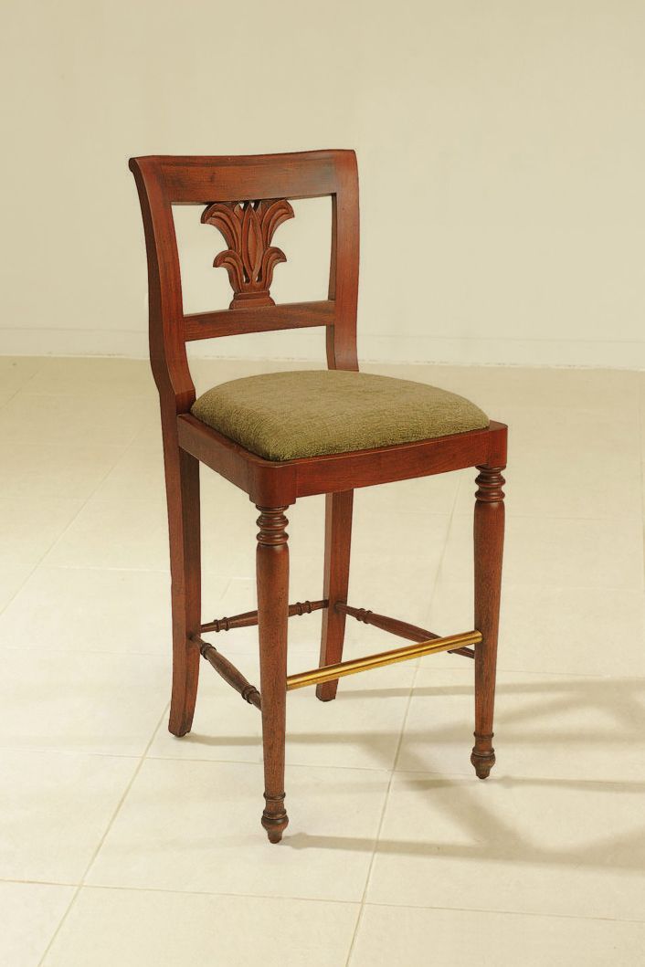 Colonial palm carving backrest bar chair mahogany wood