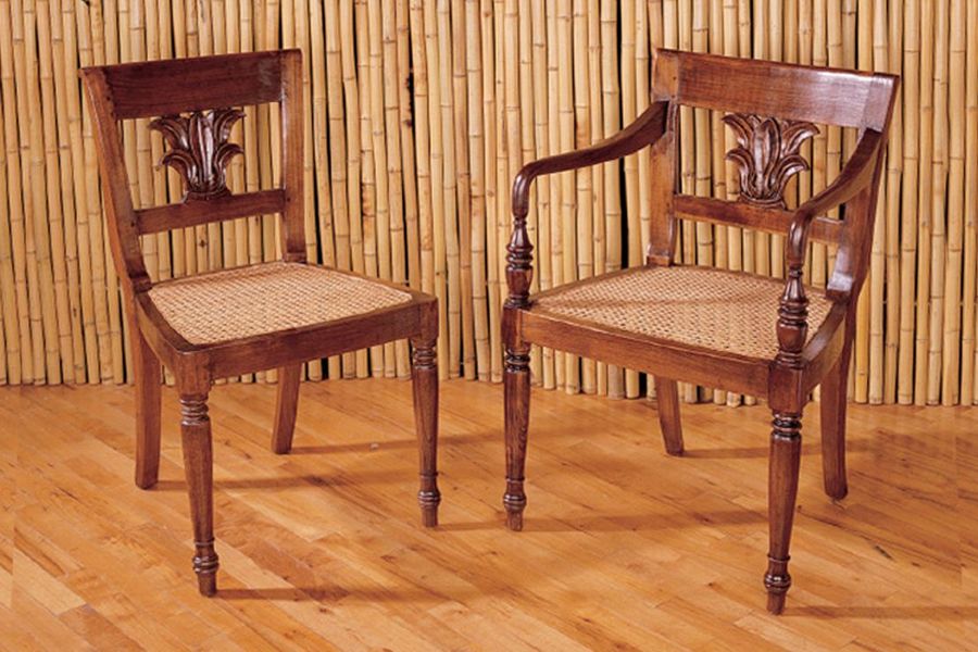 Colonial palm bar chairs in pair