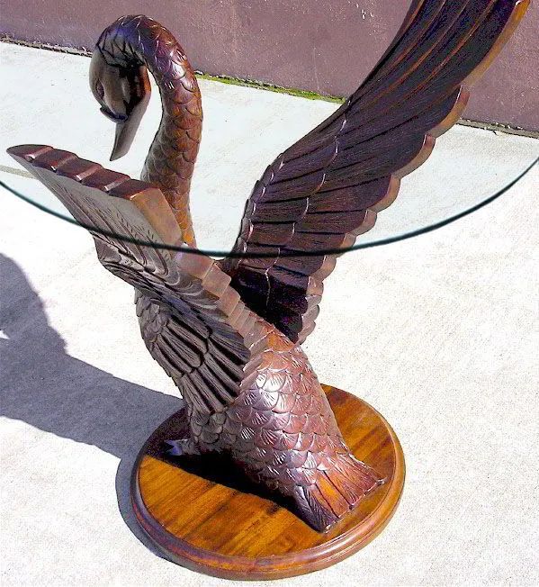 Swan mahogany wood statue round table