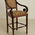 Regency teak bar chair upholstered seat rattan backrest