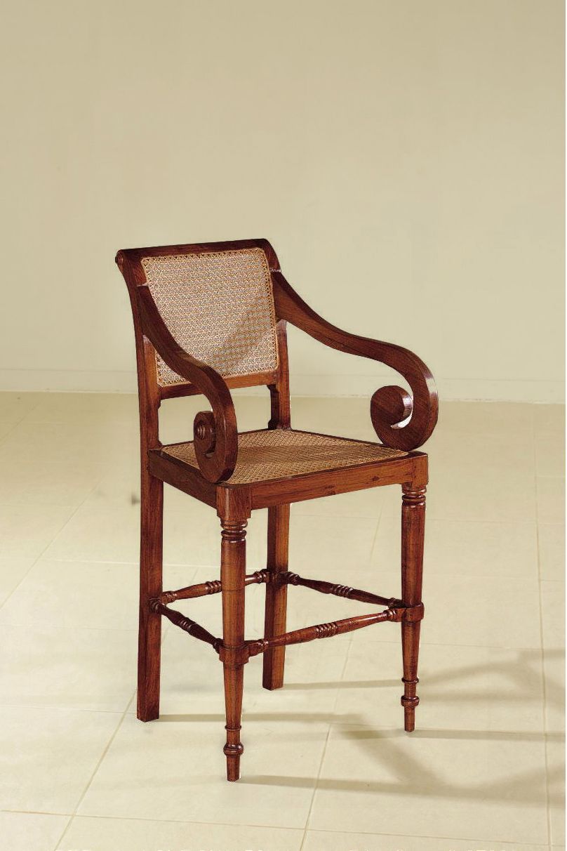Regency bar chair teak wood frame rattan seat and backrest