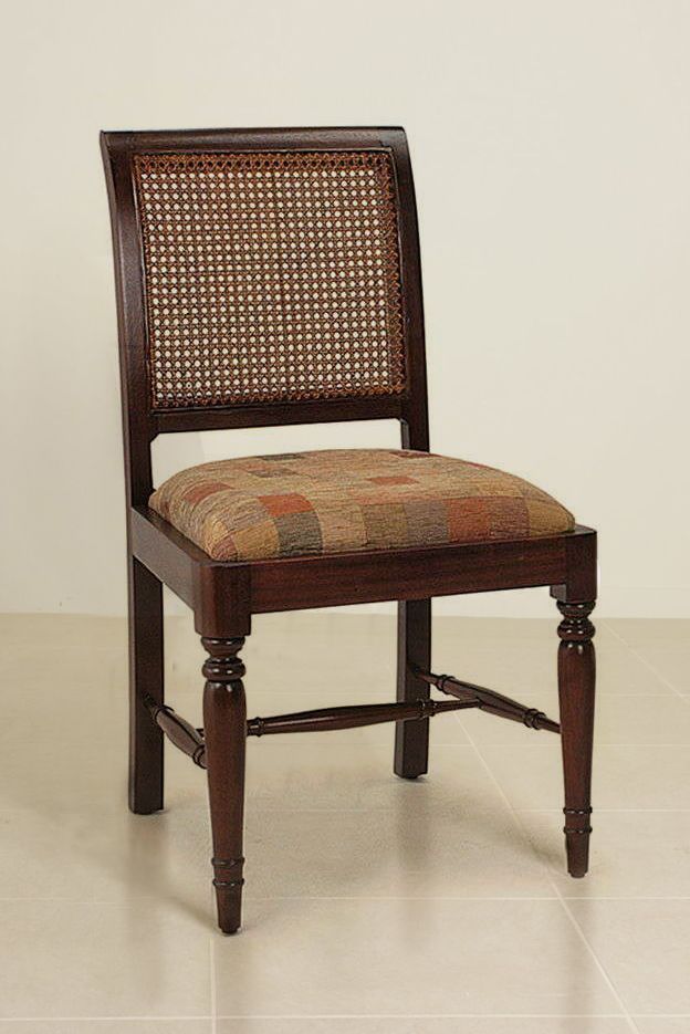 Regency dining chair teak rattan upholstered seat