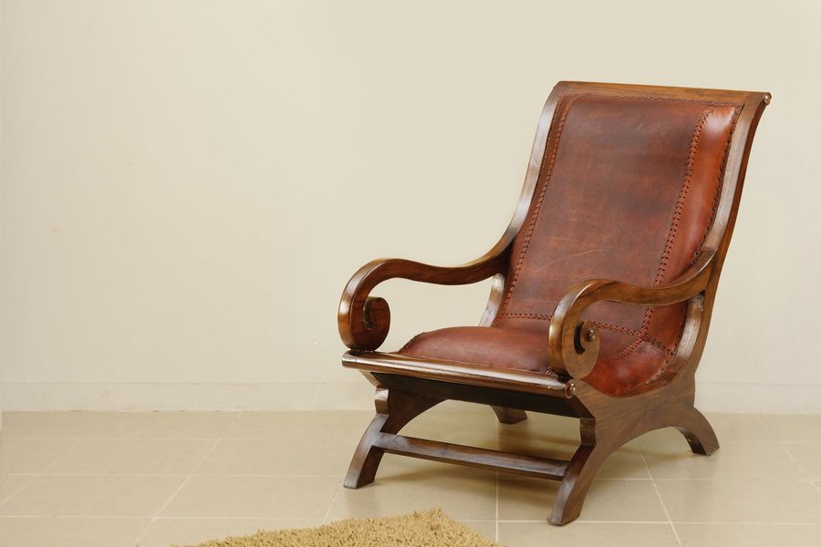 Regency lazy chair teak leather seat
