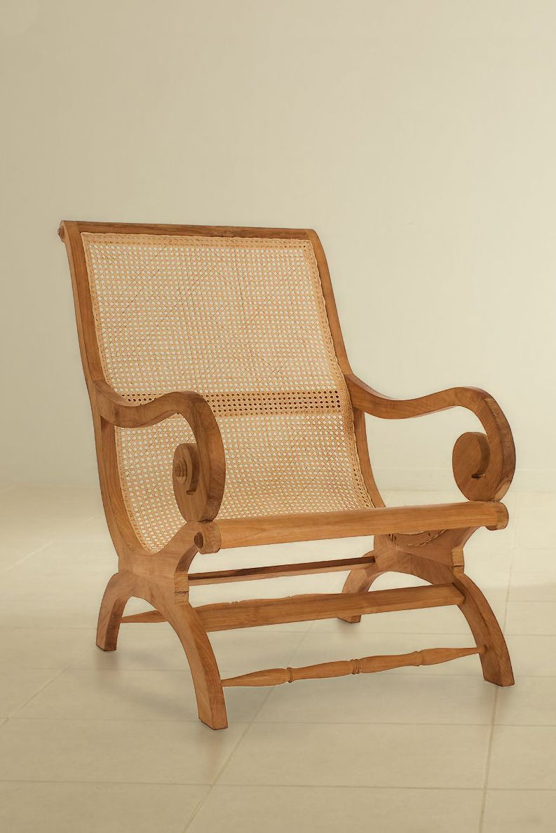 Regency lazy chair teak wood frames rattan seat
