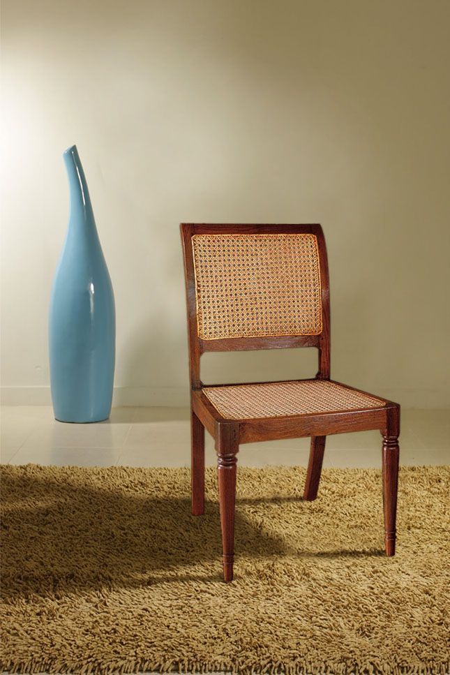 Regency dining chair teak wood frame rattan seat