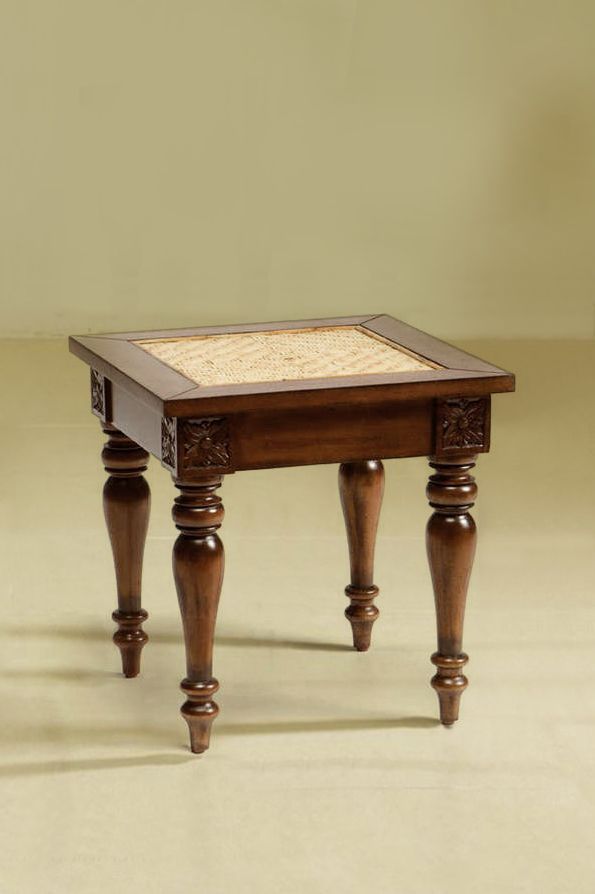 Regency side table teak wood rattan top