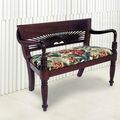 Teak wood sunrise carving bench upholstered seat