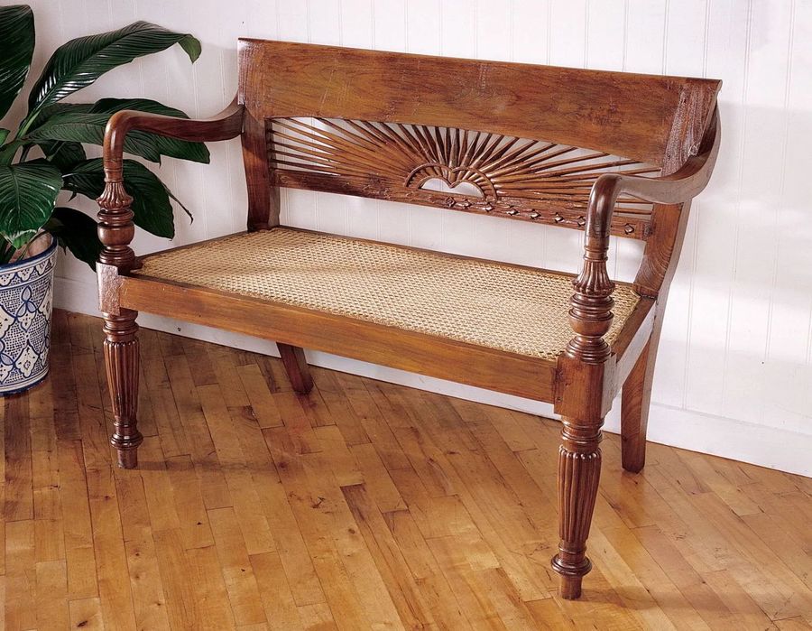 Teak wood sunrise carving bench
