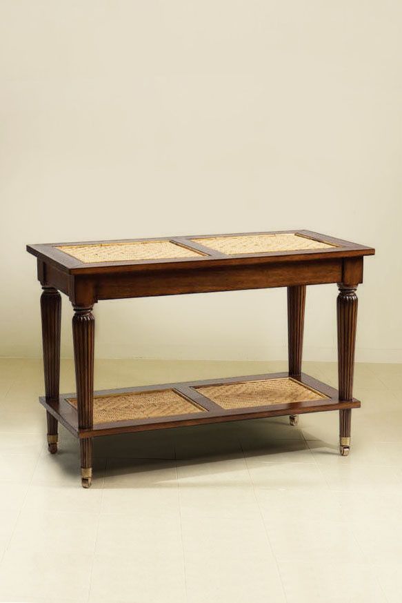 Sheraton server table teak and rattan