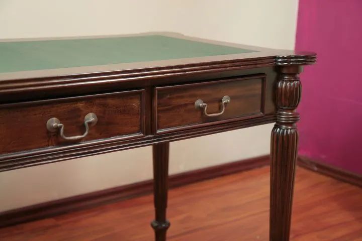 Solid brass pulls on the front drawer of Sheraton writing table