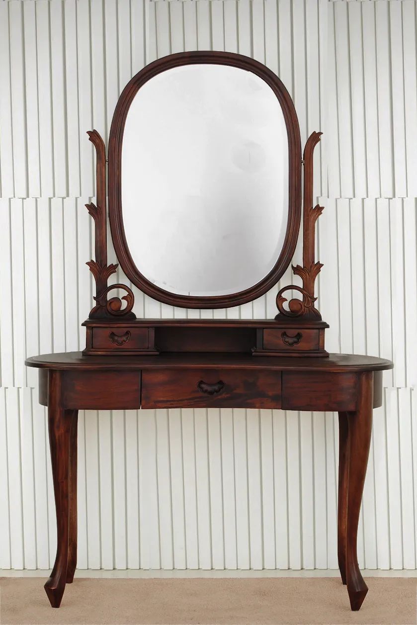 Front side detailed view of Victorian bedroom vanity